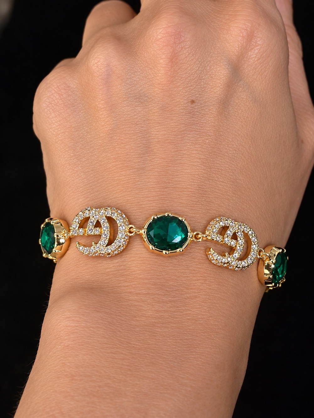 Gucci 18kgp Gold Bracelet with Emerald Green Stones